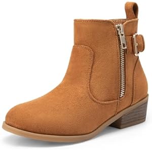 DREAM PAIRS Girls Boots Low Heel Side Zipper Ankle Booties Little Kid/Big Kid 13 Little Kid Camel-suede