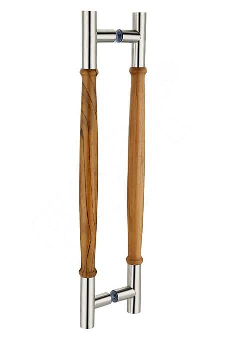 FAST DH202WS 304 Stainless Steel and Wooden Metal Round Shape Pull Door Handle 1 Set OR 2 pcs to Fits All Type Glass Door, All Type Wooden Main Door for Home & Office. (450MM)