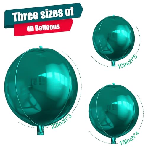Image of 12PCS Dark Green Round Foil Balloons 22 inch 15 inch 10 inch Large Mylar Balloons | Shiny Green 4D Ball Balloons for Birthday Party, Graduation, Wedding, Christmas, New Year, Disco Prom Party Decorations