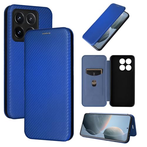 Protection Xiaomi 14T premium étui rabat carbone et PC bleu nuit