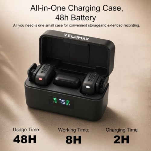 Image of VELOMAX Mic Wireless, 3-Level Noise Reduction, Magnetic Clip, Type-C 2 Mics with Charging Case, 164FT Range, Mic for YouTube Wireless, Wireless Mic for Creators, Wireless Mic for YouTube, Microphone
