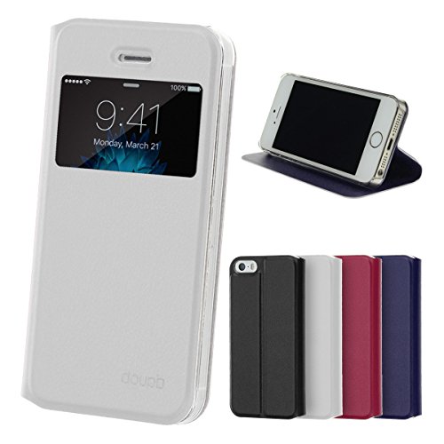 doupi Flip Cover pour iPhone 5 5S SE, Étui à Rabat Magnétique Coque Style Livre Protection Housse avec Support, Blanc