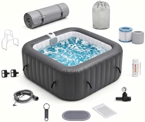 Inflatable Square Portable Hot Tub 4-6 Person w/Accessories for Backyard