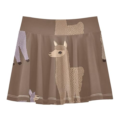 Joisal Girls' Shorts Athletic Skorts Alpaca Brown Llama Cute Tennis Skirts for Kids Flowy Pleated Skort 3t