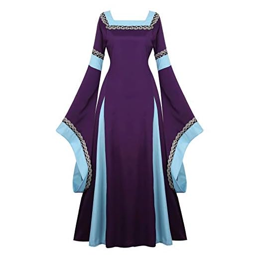 Vestido Medieval Renacimiento Mujer Vintage Victoriano gotico con Manga Larga de Llamarada Disfraz Princesa Púrpura s