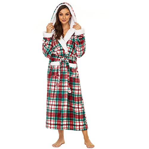 iniber Plush Robes for Women Womens Robe Long Fuzzy Fluffy Soft Warm Fleece Hooded Bathrobe