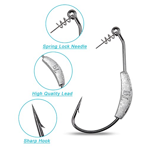 Weighted Swimbait Hooks,20Pcs/Box Jig Worm Hook With Twistlock Soft Plastic Worm Hooks Weedless Wide Gap Hook Bass Trout Fishing Tackle Saltwater Freshwater 5.25G #TOP2