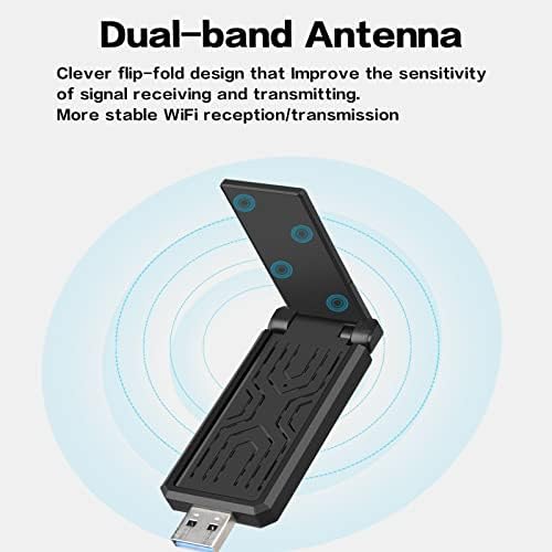 Adaptador WiFi para PC de escritorio, adaptador USB WiFi 6, 1800Mbps, 2.4G/574Mbps, 5G/1201Mbps, antena de doble banda 5dBi de alta ganancia, WPA3, compatible con Windows11/10