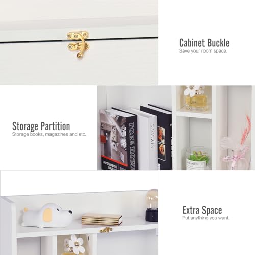 YUSING Wall Mounted Table, Multifunctional Fold Down Wall Mounted Laptop Computer Desk with Storage Compartments for Home, Office, White - Thumbnail 5
