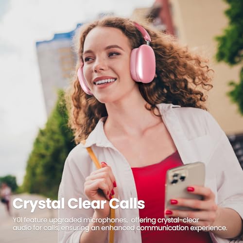 Y01 Wireless Over Ear Headphones, Noise Canceling Bluetooth 5.3 Headphones with Microphones,Hi-Res Audio,48H Playtime,Foldable,Breathable Soft Earpads for iOS/Android/Samsung/PC-Pink - Image 6