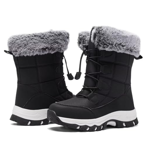 UNTMENU Women's Waterproof Faux Fur Snow Boots