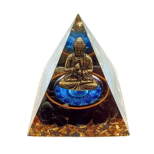 Fuaensm Orgonit Pyramide Buddha-Statue Orgonit Pyramid Kristall Pyramide 6cm Reiki Pyramide Kristall Natürliche Chakra Meditation Buddhismus Orgonit Crystal Pyramid Dekoration Cover