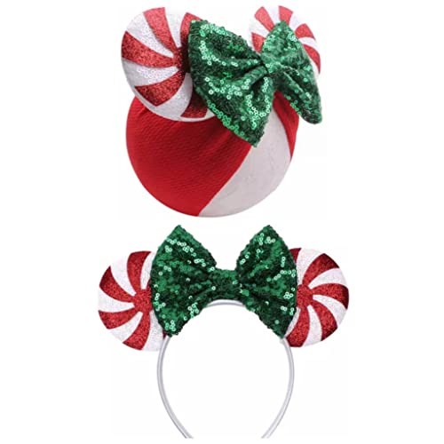 J&J Boutiques Mouse Ears Mommy and Me (up to 4 yrs) Headband/Headwrap- Christmas Candy Cane