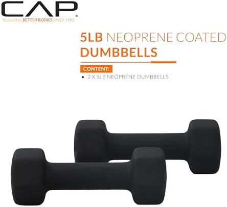 CAP Barbell 5 LB Neoprene Dumbbell Hand Weights - Pair | Black - 1