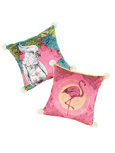 Image of eyda Digital Printed Cushion Covers with Zipper (Pack of 2) 18x18 Inches, Velvet Reversible Pillow Covers, Decorative Throw Cushion Covers, Square Cushion Cover for Sofa, Bed and Home Decor