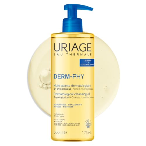Image of Uriage Derm-Phy Shower Oil, Face & Body Wash For Dry & Sensitive Skin | Gently cleanses & moisturizes, Physiological pH, Dry & Sensitive Skin, Foaming Shower Oil, For The Whole Family, Face & Body