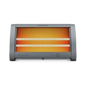 Havells Cozio Nuo Room Heater| Dual Heat Setting 400/800 Watt| Dual Quartz Heating Rods| Silent Operation| Tip Over Protection| Fire Retardant Material| Anti Rust Reflector| 2 Year Warranty(Grey)