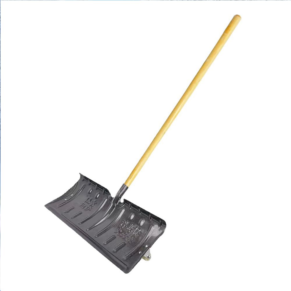 Pala de nieve grande con rueda, hoja de acero de 57 cm de ancho, empujador de jardín resistente para carretera y camión, ahorra esfuerzo, gris, sin mango