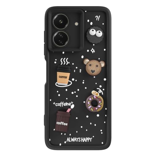 Image of Pikkme Back Cover for Redmi 13C 4G | 3D Bear Silicone Cute & Fun Coffee Cartoon | Full Body Protection Bumper Case (Black)