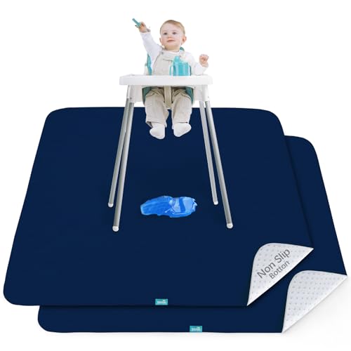 Image of Splat Mat 2 Pack for Under High Chair & Arts & Crafts & Eating Mess, Waterproof 42''×46'' Baby Playtime Anti-Slip High Chair Mat for Floor or Table, Reusable & Portable Splash Mat for Under High Chair