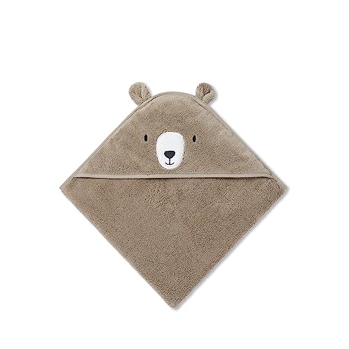 Image of MORI Baby Hooded Bath Towel with Bear Design in Taupe - Unisex Soft Cotton Wrap Cloth for Infants and Newborns - 30 x 30 inch