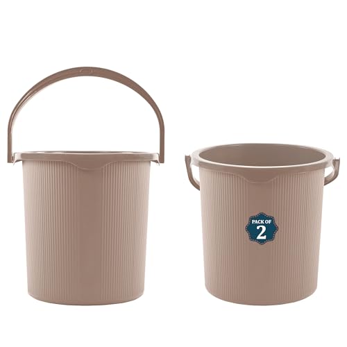 Image of Kuber Industries 2 Pcs Plastic 25 Ltr Bucket for Bathroom | Sturdy and Easy Grip Handle | Big Bucket for Bathing | Magnite 25 | Beige