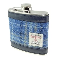 Glen Appin Harris Tweed Hip Flask – 8oz Stainless Steel With Rust Brown Green Check Wrap