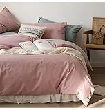 Lanqinglv Rosa Grau Bettwäsche 200x220cm 3 Teilig Wendebettwäsche Set Uni Unifarben Atmungsaktive Mikrofaser Bettbezug mit Reißverschluss und 2 Kissenbezug 80 x 80 cm