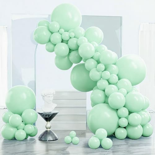 Image of PartyWoo Light Green Balloons 140pcs Different Sizes Pack of 18 12 10 5 Inch Mint Pastel Peppermin Green Balloon Arch Kit for Baby Shower Spring Forest Birthday Party Decorations Green-Q06