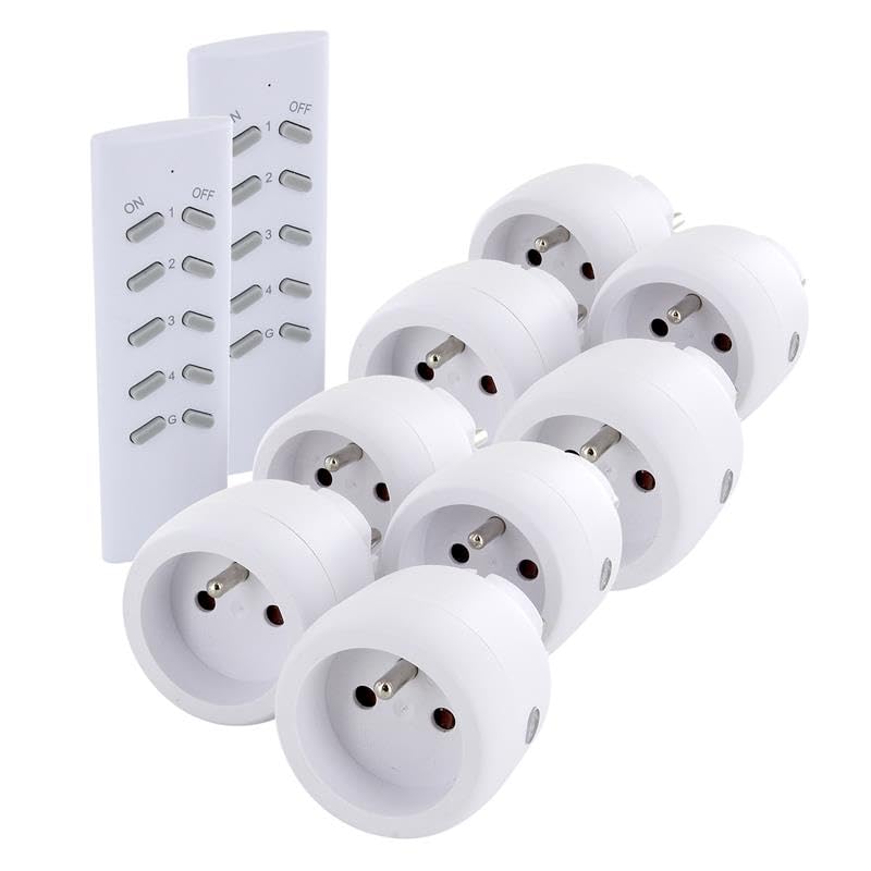 CHACON Lot de 8 minis prises On-Off et 2 télécommandes 4 canaux