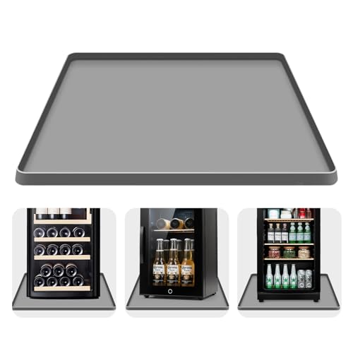 Mini Fridge Silicone Mat, 23.6''x23.6''x0.78'',with Raised Edges - Non-Slip, Spill-Proof, Drip Prevention Under Refrigerator Drip Tray, Protects the Floor From Damage and Cleanliness-Grey