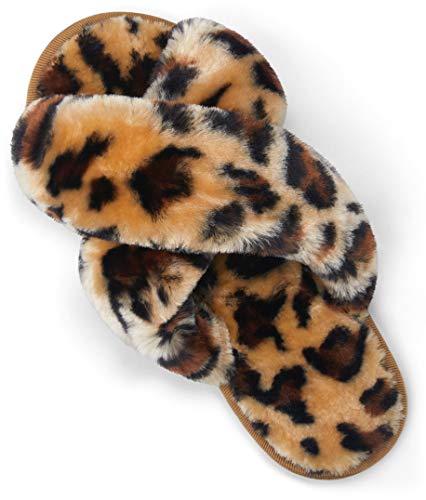 Vepose Women's 801 Cross Band Slippers, Soft Plush Furry Open Toe Fur Slides, Fuzzy Fluffy Slip on House Shoes Indoor Outdoor Slippers