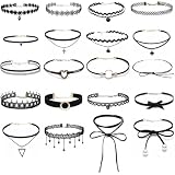 FHRYNA 1 Set di 20 Girocollo in Velluto Nero, Collane Stile Punk e Gotico, per Donna, adatte per Occasioni Quotidiane e Speciali (20 Pezzi)