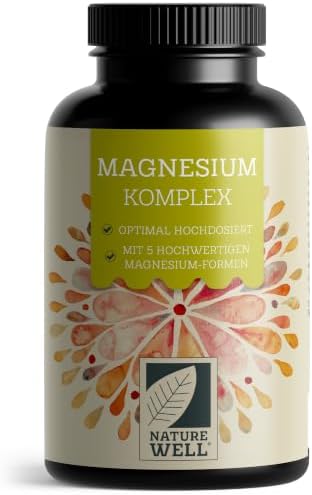 Magnesium Komplex 180 Kapseln, 400 mg Magnesium pro Tag aus 5 hochwertigen Formen: Magnesiumoxid, Citrat, Bisglycinat, Malat & Ascorbat, laborgeprüft mit Zertifikat, Vorrat für 3 M