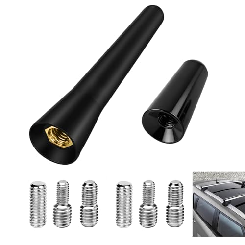 Mini Car Radio Aerial Antenna, 3cm & 6.5cm Car Antenna Mast Universal AM/FM, Car Aerial with Waterproof Stainless Steel Core, Easy Installation with M4, M5, M6 Screws for Cars, Trucks & More