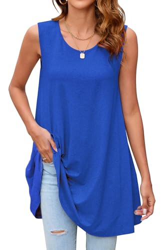 Enmain Camiseta Sin Mangas Mujer Talla Grande Túnica Mujer Sin Mangas Verano Tops Blusas Larga Camisa Cuello Redondo Casual Cómoda Azul Real 2XL