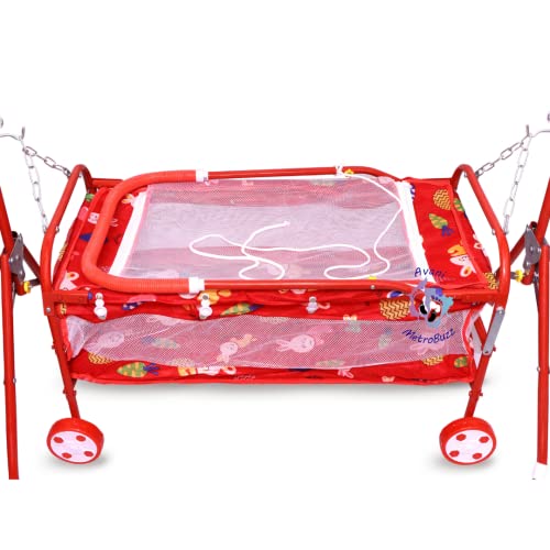 Image of AVANI METROBUZZ Foldable Baby Cradle with Swing, Jhula Palna for New Born Babies | Comfortable Multi-Use Baby Cradle, baggi /palna for Baby