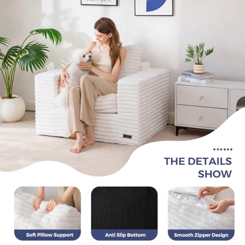 Image of MAXYOYO Bean Bag Chair with Pillows, Floor Sofa with Armrests and Support, Plush Foam Filled Lounge Chair for Adults, Cozy Bean Bag Couch for Living Room, Bedroom, Apartment, Beige