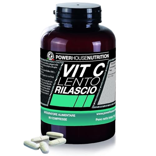 VITAMINA C 1000mg Lento Rilascio Powerhouse Nutrition | Integratore Alimentare di Vitamina C Made in Italy | Promuove il normale funzionamento del sistema immunitario | 90 compresse - 1000mg