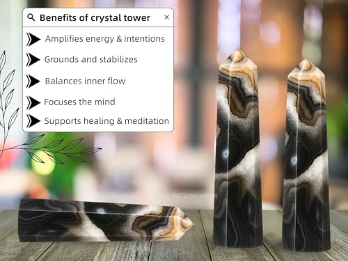 Image of Crystal Heaven Certified Black Onyx Crystal Tower Obelisk Point For Chakra, Healing And Balancing - Aaa Grade Original Certified Gemstone Agate For Reiki Meditation Yoga Spiritual (2-3 Inches)