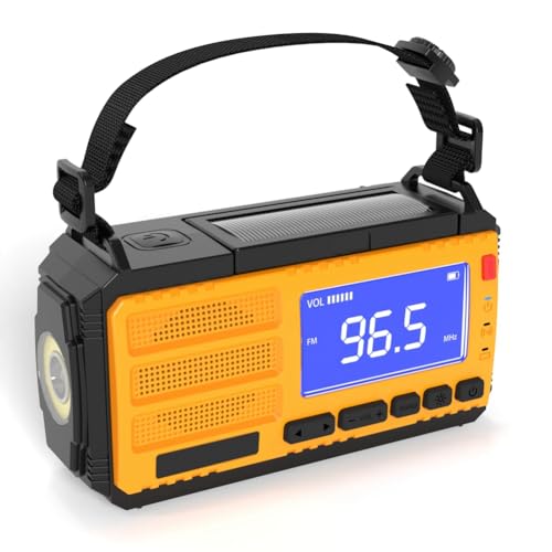 Greethga Handgedraaide generatorradio met digitaal display en multifunctionele 10000 mAh noodradio met USB-opladen, eenvoudig te gebruiken