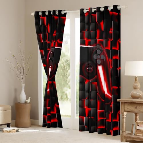 Cortinas opacas de 46 x 72 pulgadas con estampado gamer a cuadros 4