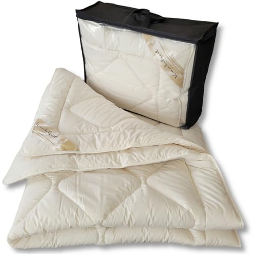 Meivita Merino Schaf-Schurwolle Ganzjahresdecke medium mit Zirbe in 155x220 cm Ganzjahresbett Steppdecke Bett-Decke Zirbenholz Spänen