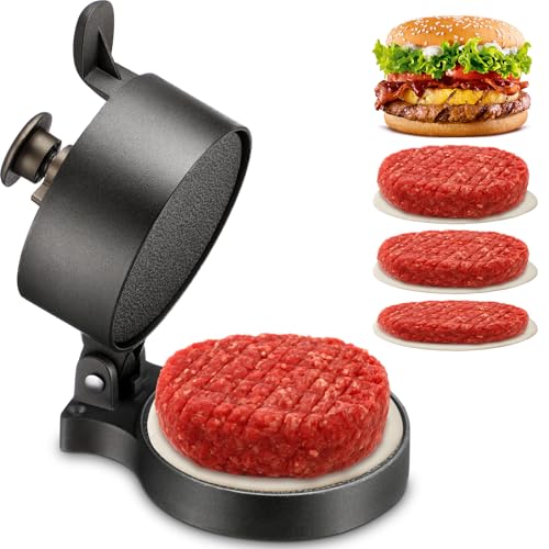 Teenyyou Hamburger Press Patty Maker 4 3/8" Diameter Adjustable 1/4lb to 3/4lb Burger Press Maker with Spring Ejector for Hamburger Crab Cooking, Non Stick Aluminum