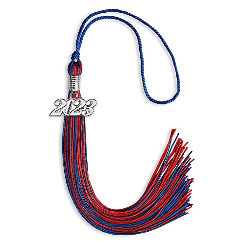 Endea Graduation Mixed Double Color Tassel with Silver Date Drop (Royal Blue/Red, 2023)