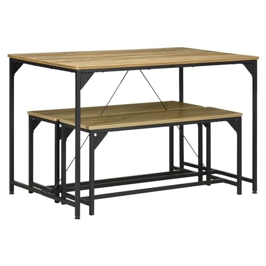 HOMCOM Ensemble Table à Manger et 2 bancs Structure Acier Table pour 4 Personnes 120 x 70 x 75 cm Banc 100 x 30 x 45 cm pour Cuisine Salle à Manger Salon Naturel et Noir