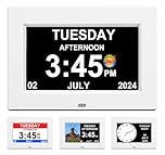 CAZOKASI （No Power adapter） Clock With Day And Date For Elderly Calendar Digital Alarm Options,DST Plug-in (No Battery), Power Outage Memory,Level 5 Auto Dimmable Display,Extra Large Impaired Vision