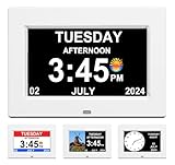 CAZOKASI （No Power adapter） Clock With Day And Date For Elderly Calendar Digital Alarm Options, Level 5 Auto Dimmable Display,Extra Large Impaired Vision