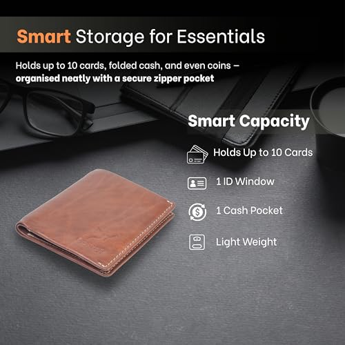 RFID Blocking Leather Wallet for Men – Premium Full Grain Leather Bifold Wallet with ID Window, 10 Card Slots, Holds 10 Cards, Slim Wallet with 10 Compartments for Cards & Cash4