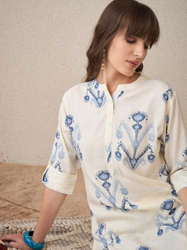 Image of INDO ERA Women's Straight Viscose Rayon Geometric Printed Kurta & Pant Set (IESTR10102)
